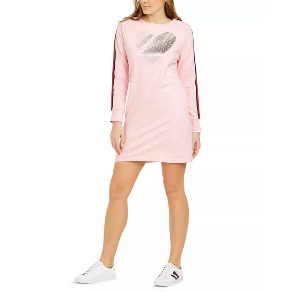 Tommy Hilfiger Metallic Dotted Heart Sweatshirt Dress Size Medium - Picture 1 of 10